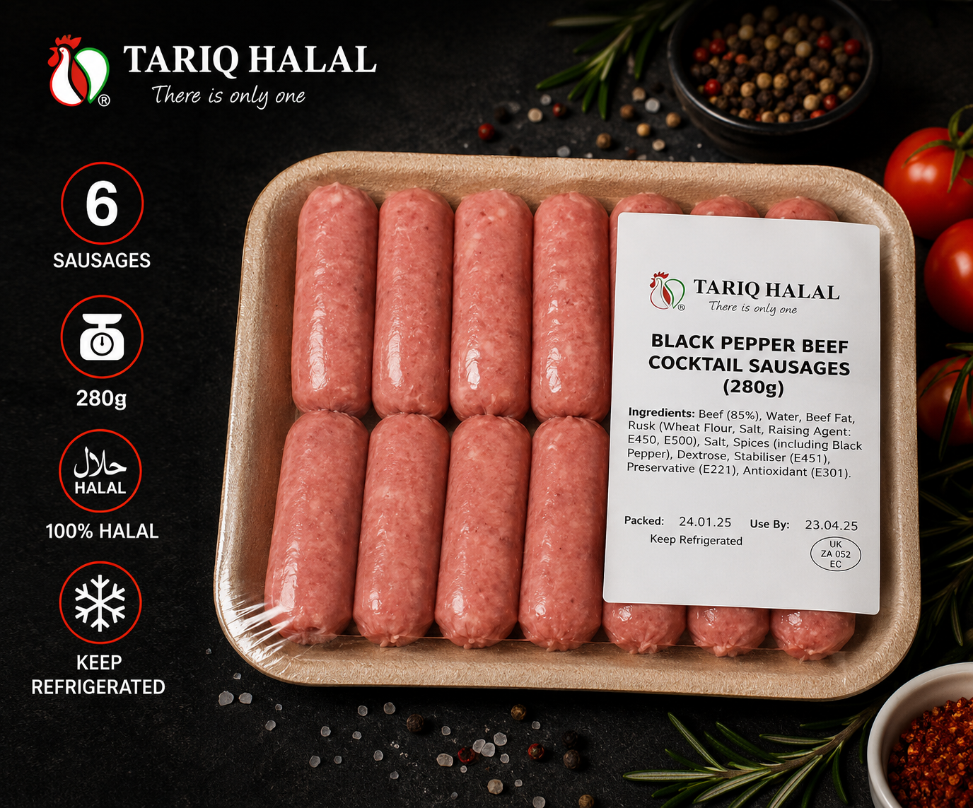 Tariq Halal Black Pepper Beef Cocktail Sausages 280g***